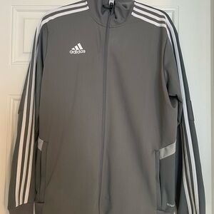 Adidas Men's Gray Track Jacket with White Stripes